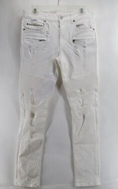 Rockstar Original Jeans Mens 34x31 White RSM214 Biker Moto Distressed Ultra Slim